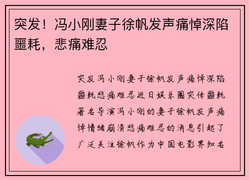 突发！冯小刚妻子徐帆发声痛悼深陷噩耗，悲痛难忍